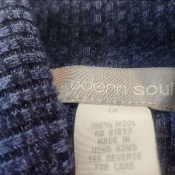 Modern Soul 1X MelangeBlue Lngslv Turtleneck 100% WOOL RibedKnit Women’s Sweater - Picture 2 of 6